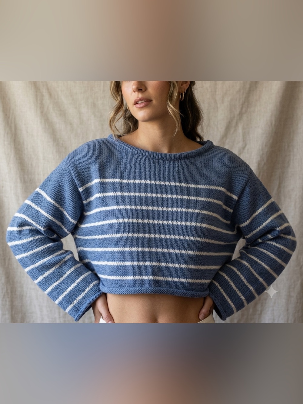 Arizona Jean Company Blue and White Striped Cropped Sweater SZ M